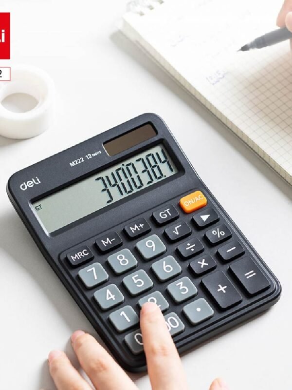 EM222 ديلي ألة حاسبة مكتبية - 12 خانة - مصدرين طاقة - أسود EM222